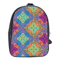 Colorful Floral Ornament, Floral Patterns School Bag (large) by nateshop