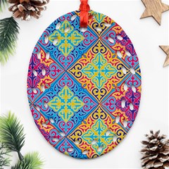 Colorful Floral Ornament, Floral Patterns Oval Filigree Ornament (two Sides) by nateshop