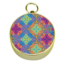 Colorful Floral Ornament, Floral Patterns Gold Compasses by nateshop