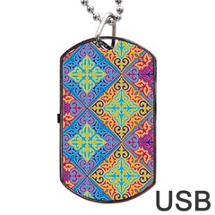 Colorful Floral Ornament, Floral Patterns Dog Tag Usb Flash (two Sides) by nateshop