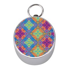 Colorful Floral Ornament, Floral Patterns Mini Silver Compasses by nateshop