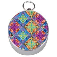 Colorful Floral Ornament, Floral Patterns Silver Compasses by nateshop