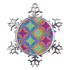 Colorful Floral Ornament, Floral Patterns Metal Large Snowflake Ornament