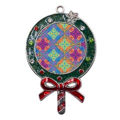 Colorful Floral Ornament, Floral Patterns Metal X mas Lollipop With Crystal Ornament by nateshop