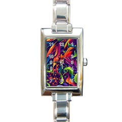 Colorful Floral Patterns, Abstract Floral Background Rectangle Italian Charm Watch