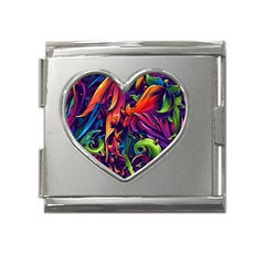 Colorful Floral Patterns, Abstract Floral Background Mega Link Heart Italian Charm (18mm)