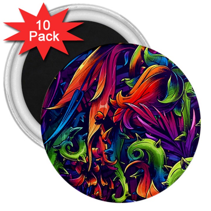 Colorful Floral Patterns, Abstract Floral Background 3  Magnets (10 pack) 