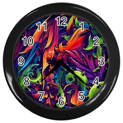 Colorful Floral Patterns, Abstract Floral Background Wall Clock (black) by nateshop