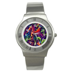 Colorful Floral Patterns, Abstract Floral Background Stainless Steel Watch