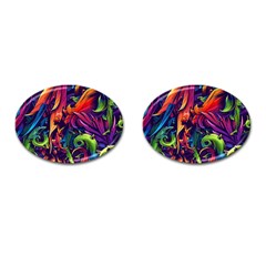 Colorful Floral Patterns, Abstract Floral Background Cufflinks (oval) by nateshop