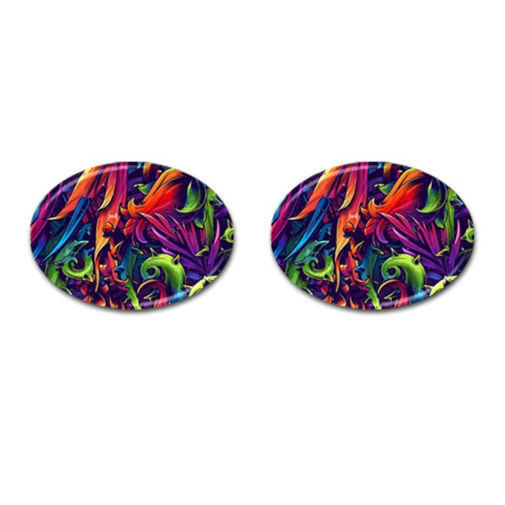 Colorful Floral Patterns, Abstract Floral Background Cufflinks (Oval)