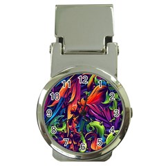 Colorful Floral Patterns, Abstract Floral Background Money Clip Watches