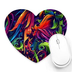 Colorful Floral Patterns, Abstract Floral Background Heart Mousepad