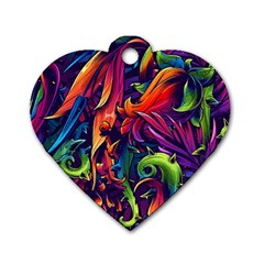 Colorful Floral Patterns, Abstract Floral Background Dog Tag Heart (One Side)