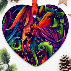 Colorful Floral Patterns, Abstract Floral Background Heart Ornament (two Sides) by nateshop