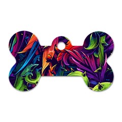 Colorful Floral Patterns, Abstract Floral Background Dog Tag Bone (one Side) by nateshop