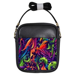 Colorful Floral Patterns, Abstract Floral Background Girls Sling Bag