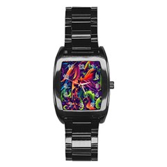 Colorful Floral Patterns, Abstract Floral Background Stainless Steel Barrel Watch