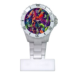 Colorful Floral Patterns, Abstract Floral Background Plastic Nurses Watch