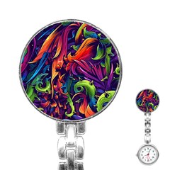 Colorful Floral Patterns, Abstract Floral Background Stainless Steel Nurses Watch