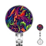 Colorful Floral Patterns, Abstract Floral Background Stainless Steel Nurses Watch Front