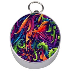 Colorful Floral Patterns, Abstract Floral Background Silver Compasses by nateshop