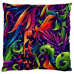 Colorful Floral Patterns, Abstract Floral Background Large Premium Plush Fleece Cushion Case (One Side)