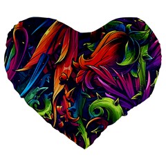 Colorful Floral Patterns, Abstract Floral Background Large 19  Premium Flano Heart Shape Cushions by nateshop