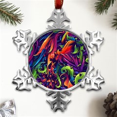 Colorful Floral Patterns, Abstract Floral Background Metal Small Snowflake Ornament by nateshop