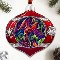 Colorful Floral Patterns, Abstract Floral Background Metal Snowflake And Bell Red Ornament by nateshop