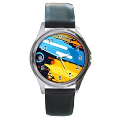 Colorful Paint Strokes Round Metal Watch by nateshop