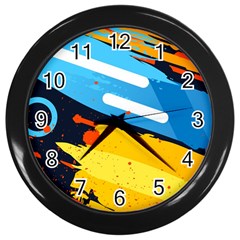 Colorful Paint Strokes Wall Clock (black) by nateshop