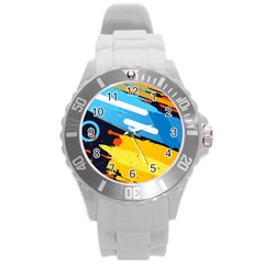 Colorful Paint Strokes Round Plastic Sport Watch (l) by nateshop