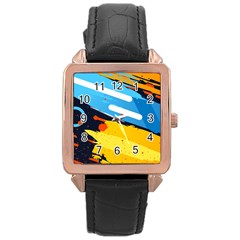 Colorful Paint Strokes Rose Gold Leather Watch  by nateshop