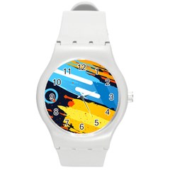 Colorful Paint Strokes Round Plastic Sport Watch (m) by nateshop