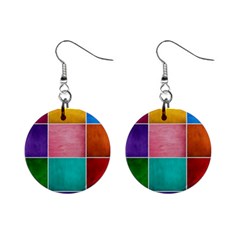 Colorful Squares, Abstract, Art, Background Mini Button Earrings