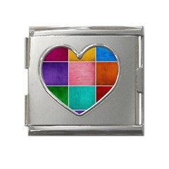 Colorful Squares, Abstract, Art, Background Mega Link Heart Italian Charm (18mm) by nateshop