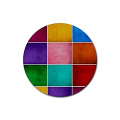 Colorful Squares, Abstract, Art, Background Rubber Coaster (round) by nateshop