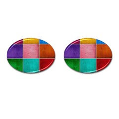 Colorful Squares, Abstract, Art, Background Cufflinks (oval) by nateshop