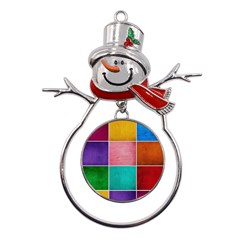 Colorful Squares, Abstract, Art, Background Metal Snowman Ornament by nateshop