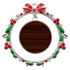 Dark Brown Wood Texture, Cherry Wood Texture, Wooden Metal X mas Wreath Ribbon Ornament