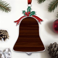 Dark Brown Wood Texture, Cherry Wood Texture, Wooden Metal Holly Leaf Bell Ornament by nateshop