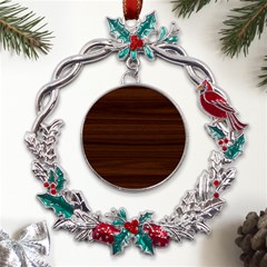 Dark Brown Wood Texture, Cherry Wood Texture, Wooden Metal X mas Wreath Holly Leaf Ornament by nateshop