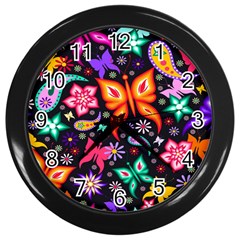 Floral Butterflies Wall Clock (black) by nateshop