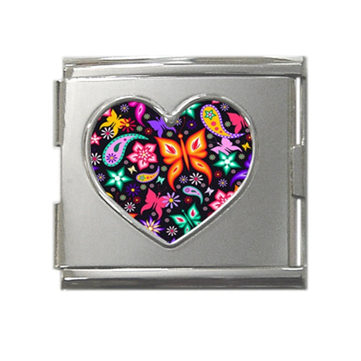 Floral Butterflies Mega Link Heart Italian Charm (18mm)