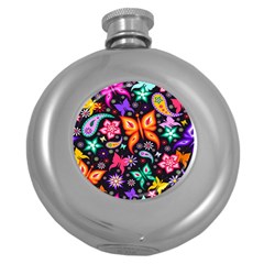 Floral Butterflies Round Hip Flask (5 Oz) by nateshop