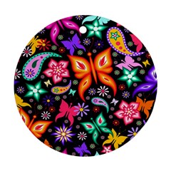 Floral Butterflies Round Ornament (two Sides)