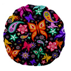 Floral Butterflies Large 18  Premium Flano Round Cushions by nateshop