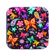 Floral Butterflies Square Metal Box (black)