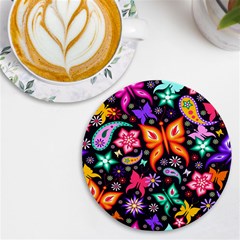 Floral Butterflies Uv Print Round Tile Coaster by nateshop